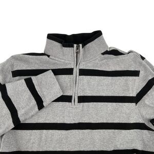 Chaps Men Large Long Sleeve Quarter Zip Pullover‎ Heavy Shirt Grey Black Striped